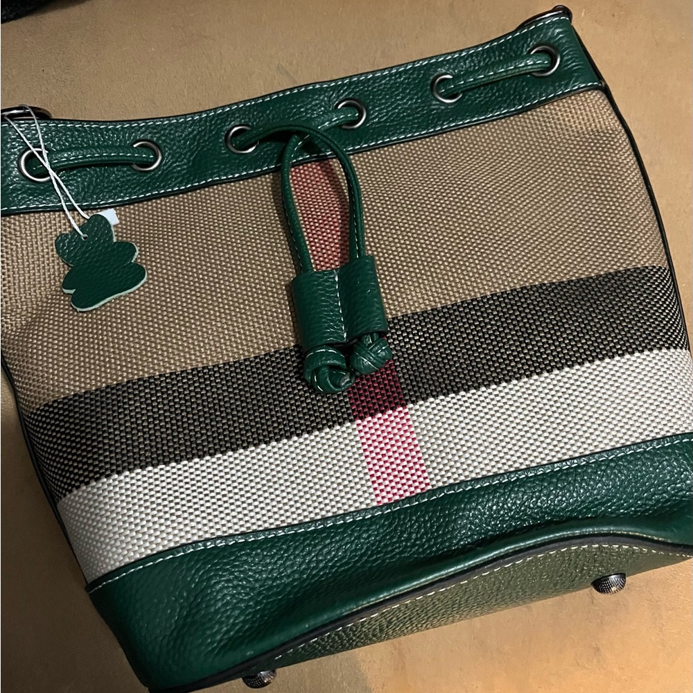 Green and Beige Bucket Bag